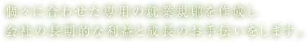 個々に合わせた専用の就業規則を作成し会社の長期的な利益と成長のお手伝いをします。